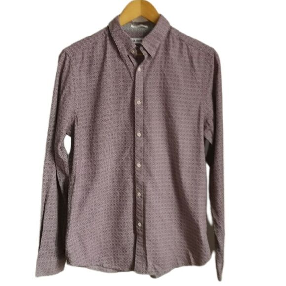 MEN BEN SHERMAN the House Jacquard Red Cotton Button Front Shirt Size Large - Picture 1 of 11